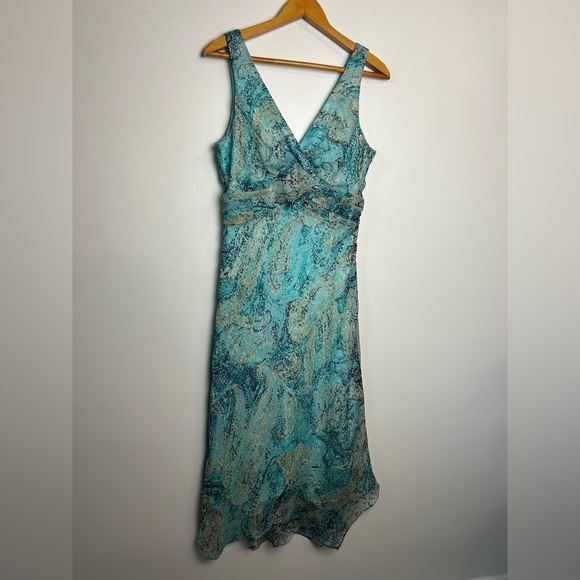 Sheri Marti VTG Y2K Paisley 10 Flare Hem Metallic Blue Empower waist Midi Dress - Picture 2 of 15